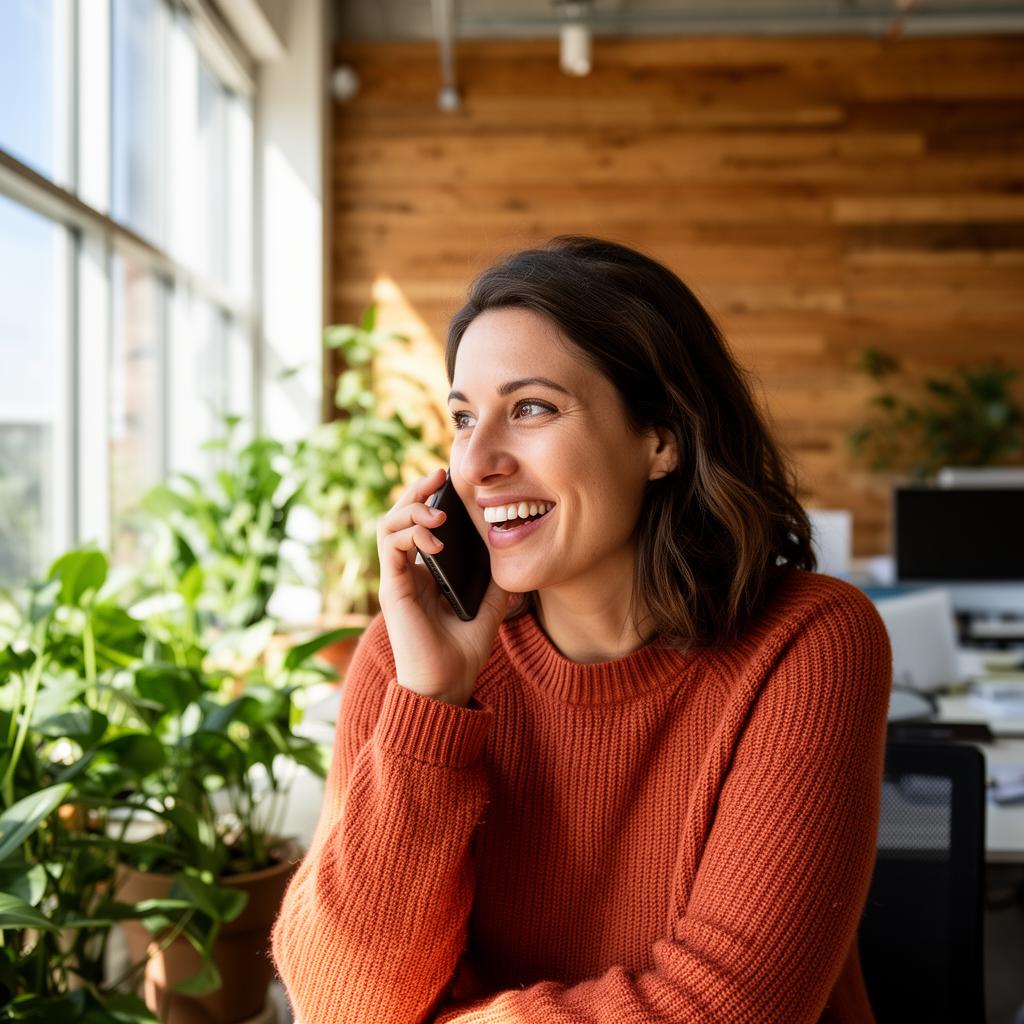 Folktale team member talking on the phone in a sunlit office